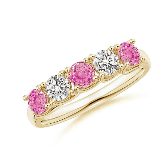 ANGARA Natural Half Eternity 5 Stone Pink Sapphire & Diamond Wedding Ring in 14K Yellow Gold for Women (Size-3.8mm) | Anniversary, Jewelry Gift for Women | Natural Pink Sapphire Ring