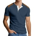 thumbnail image 3 of Mens Breathable Polo Shirt Short Sleeve Stand Collar T Shirt Color Block Top Casual Tee Navy XXXL, 3 of 7