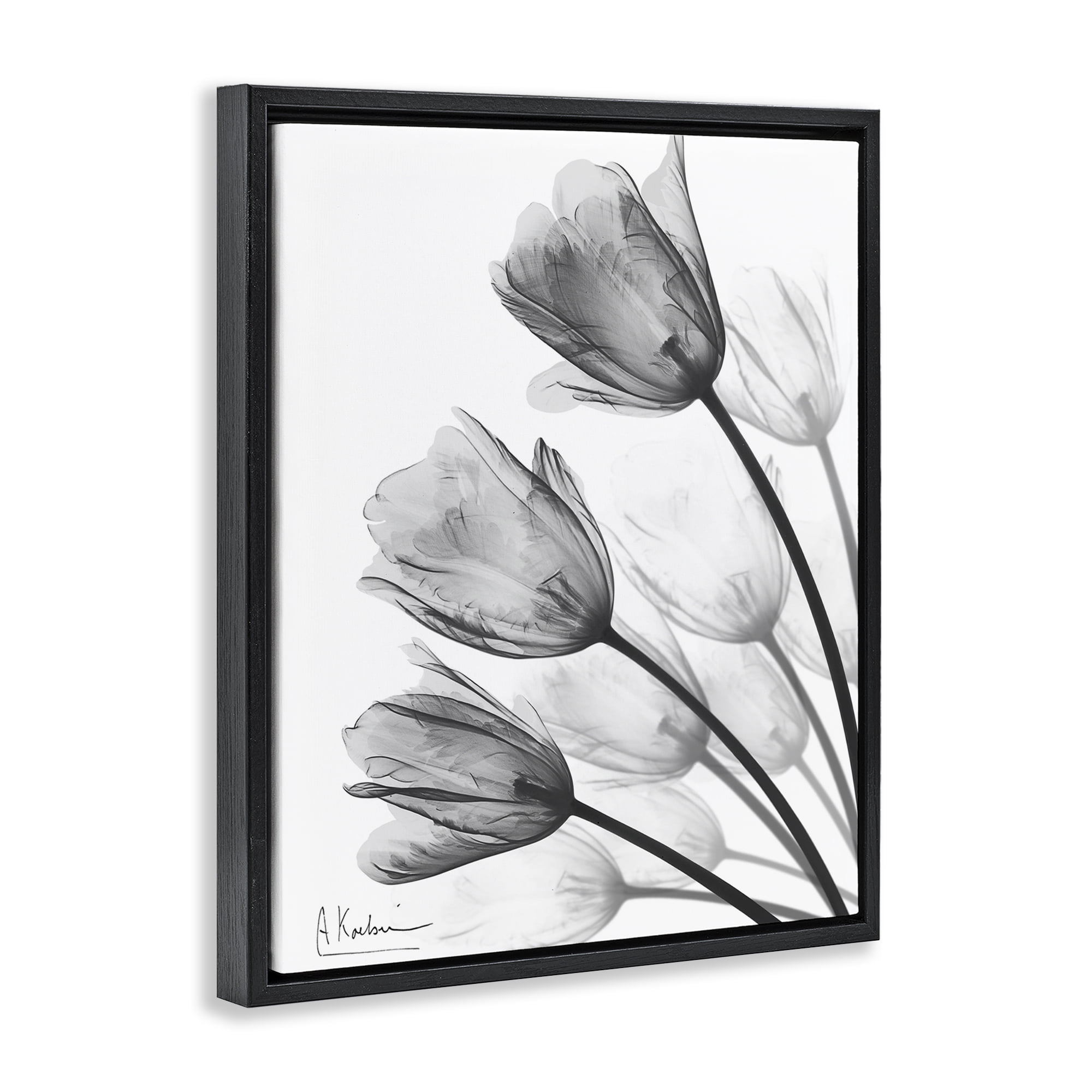 Stupell Industries Minimalist Tulip Fan Black Framed Floater Canvas Wall Art, design by Albert Koetsier