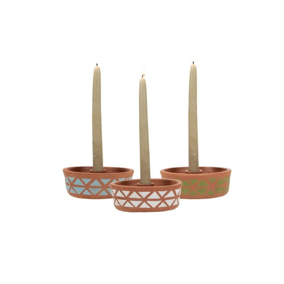 Terracotta Taper Candle Holders, Set of 3