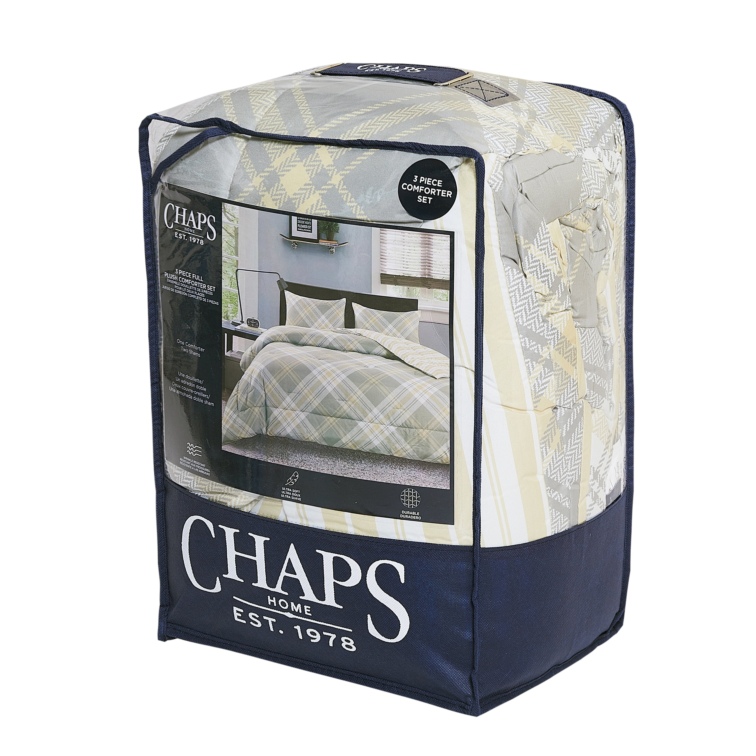 Chaps Kids 2-Piece Reversible Microfiber Comforter and Sham Bedding Set - Diagonal Plaid - Tartan Olive/Brown - Size Twin