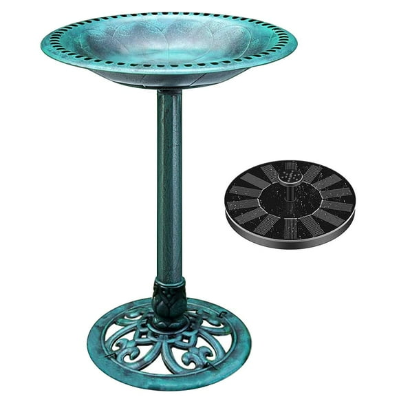 VIVOHOME Polyrésine Antique Extérieur Vert Bain d'Oiseaux de Jardin et Ensemble Combiné de Fontaine Ronde pour Étang à Énergie Solaire