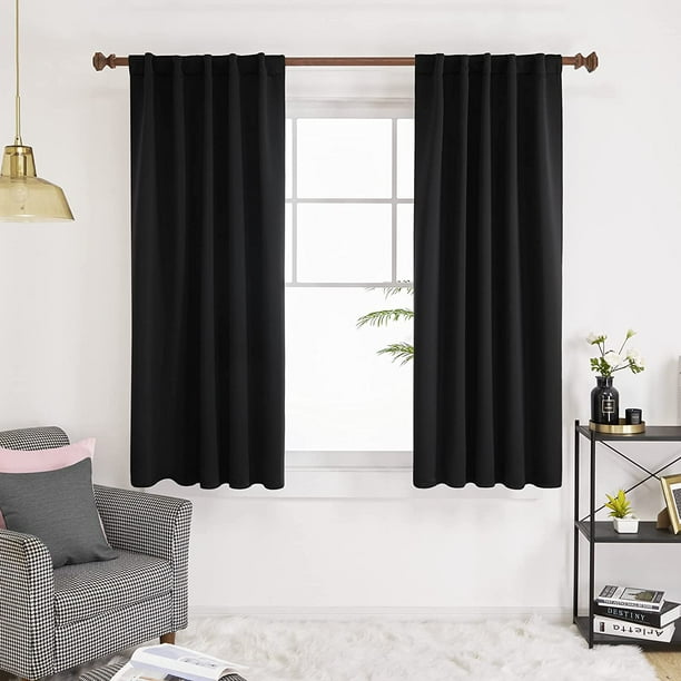 AIMTYD Black Blackout Curtains 84 Inch Long Back Tab and Rod