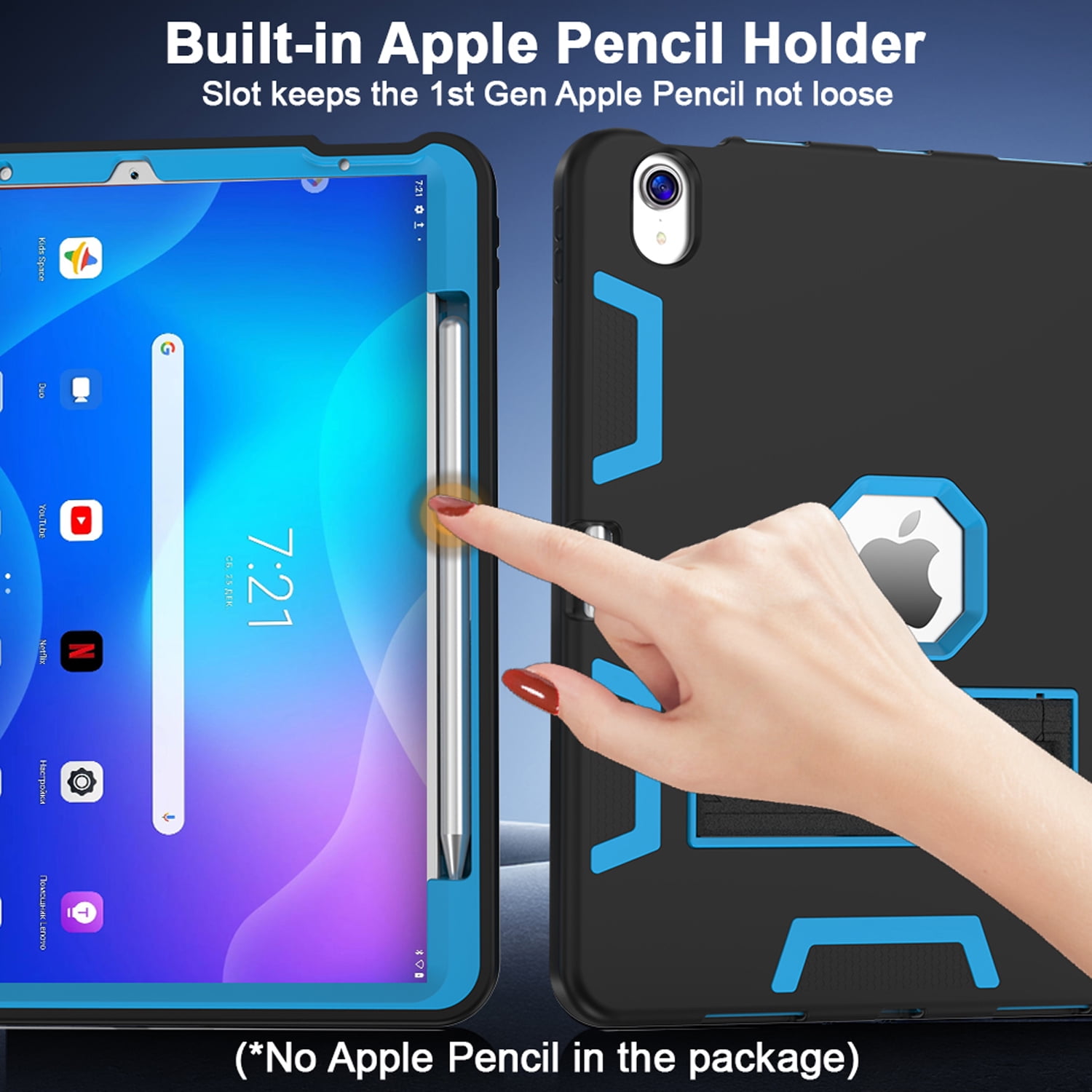 Decase Rugged Case Compatible with Apple iPad Air 11-inch M3 (2025) / M2 (2024),Shockproof Protective Cover with Built-in Stand & Pencil Holder,Heavy Duty Hard Cover,Blackblue