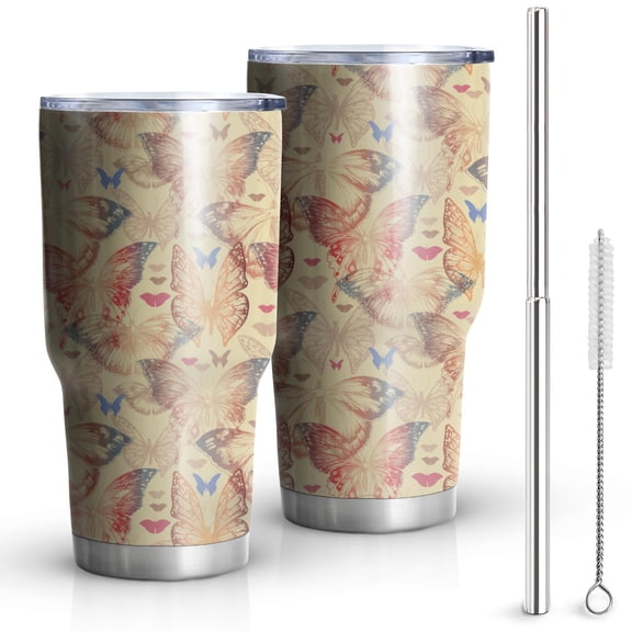 Butterfly Tumbler with Lid and Straw- Butterfly Gifts for Women - Purple Butterflies Cup, Skinny Tumbler, Water Bottle, Coffee Mug - Metal Thermal Insulated Tumblers 30 Oz - Butterfly Decor, Stuff