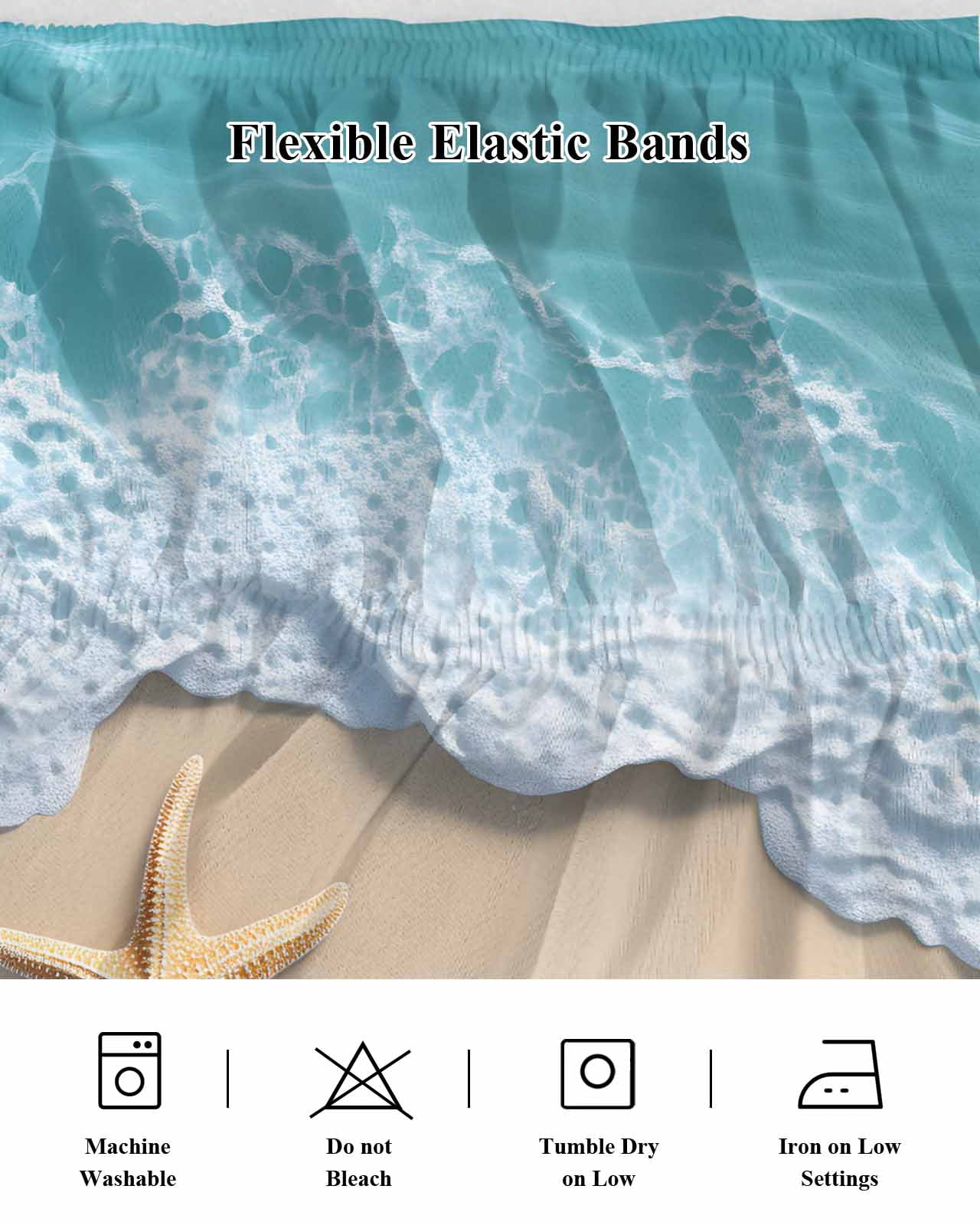 Teal Coastal Wrap Around Bed Skirts for King Bed 18" Drop,Bed Skirt with Adjustable Elastic Belt Dust Ruffle Bed Valance for Bedroom Hotel Summer Beach Starfish Nautical Seaside Bed Frame Cover