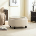 thumbnail image 4 of CQSXDA Upholstered Round Ottoman With Reversible Lid In Beige Fleece Fabric For Living Room Bedroom Office Storage Stool, 4 of 10