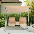 thumbnail image 5 of HOMREST Patio Swing with Adjustable Canopy，Heavy Duty 650 LBS Outdoor Swing with Pivot Storage Table & 3 Cup Holders & Cushions for Yard, Lawn, Backyard, Beige, 5 of 9