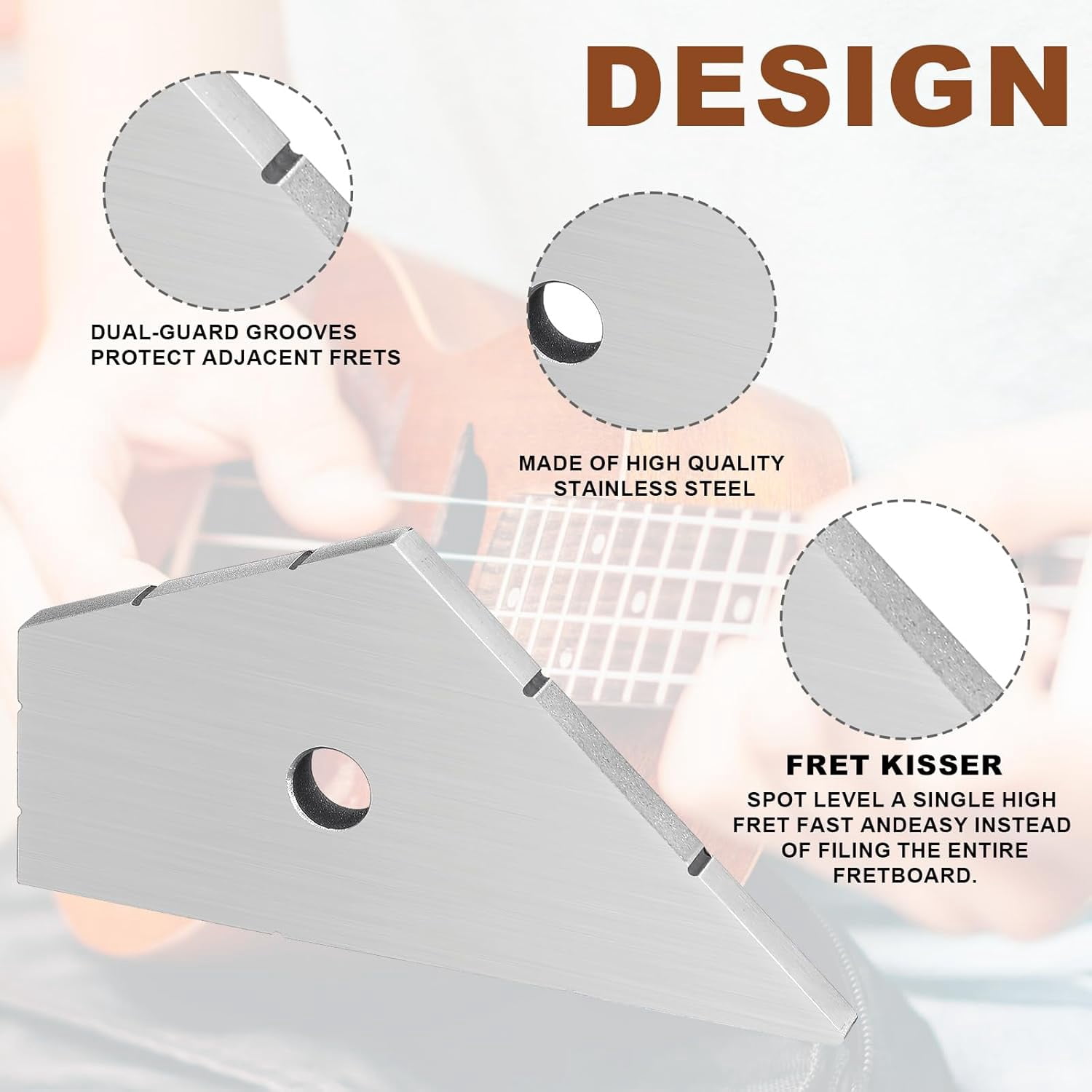 Fret Kisser Fret Leveling Tool Stainless Steel Luthier Tool for Guitar and Bass Repair