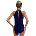 thumbnail image 2 of Runhomal Women's Lyrical Dance Costume Ballet Leotard Glittery Rhinestones Sheer Mesh Ruched Drape Cutout Back Leotard NavyBlue M, 2 of 7