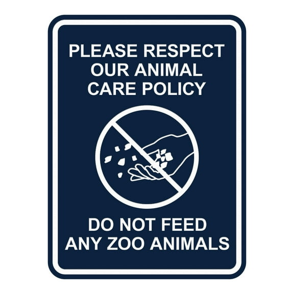 Signs ByLITA Portrait Round Please Respect Our Animal Care Policy - Do Not Feed Any Zoo Animals ABS Plastic | Laser Engraved | Easy Installation | Elegant Design Sign (Navy Blue / White) - Large