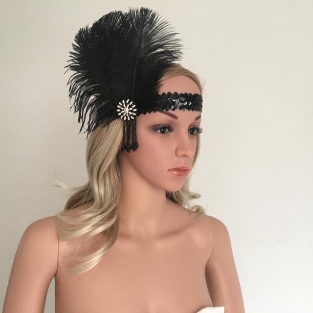 Diadema de Plumas Elásticas Hugo para Mujer Decoración de Cabello de Cristal