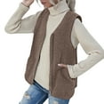 thumbnail image 3 of Fiaer Womnes Fleece Vest Full Zip up Oversized Tanks Sleeveless Solid Color Warm V Neck Loose Fit Tops with Pockets Brown S, 3 of 7
