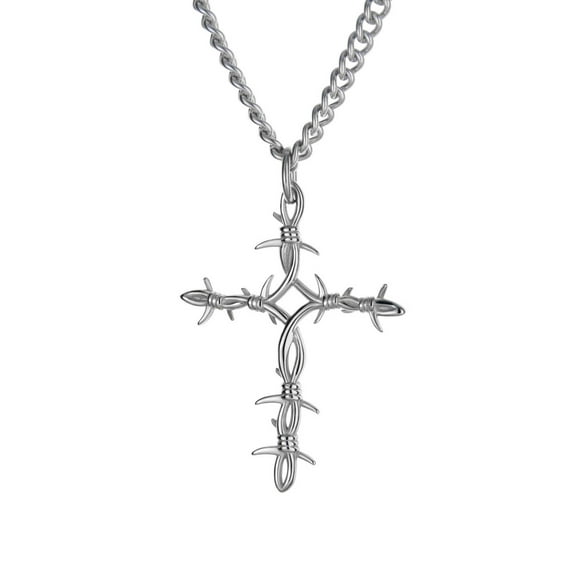 Men's Stainless Barbed Wire Cross Necklace - John 19:30 by Shields of Strength