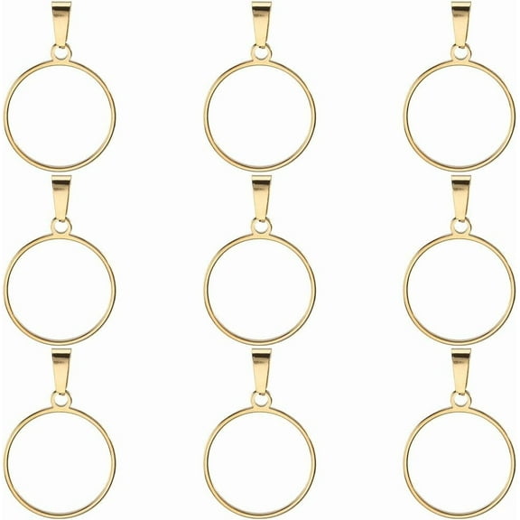 10Pcs 304 Stainless Steel Open Back Bezel Pendants for Resin Epoxy Resin Jewelry Making Golden Flat Round 25.5x22x2mm Hole: 7x3.5mm Inner Diameter: 20mm