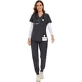 thumbnail image 1 of Ensemble de Blouses Médicales pour Femmes - Haut à Col en V Extensible & Pantalon Jogger avec 8 Poches, 1 of 6