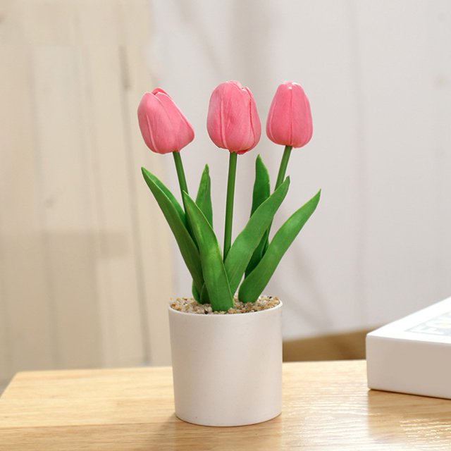 Greenne Artificial Flowers Tulip Potted Fake Plants Tree In Pot Home Wedding Party Decor