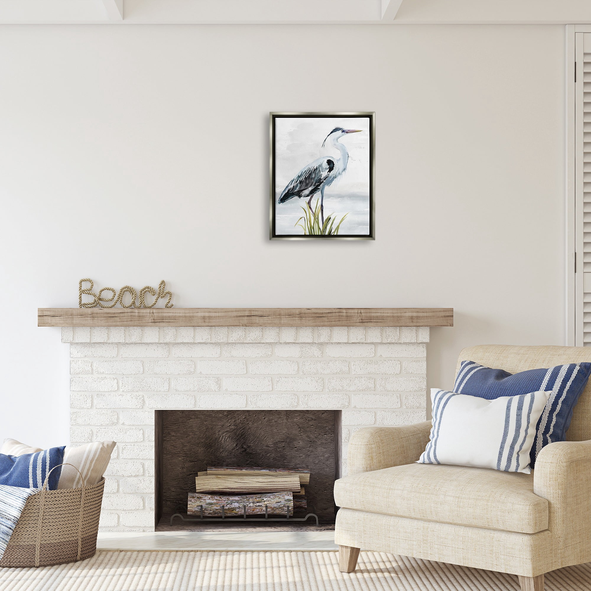 Stupell Industries Shore Bird Portrait Animals & Insects Painting Gray Floater Framed Canvas Art Print Wall Art, 17 x 21