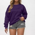 thumbnail image 2 of Dezsed Womens Crewneck Sweatshirts Solid Color Pullover Fleece Hoodies 2025 Fall Fashion Outfits Clothes Dark Purple M, 2 of 5