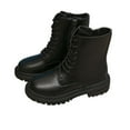 thumbnail image 2 of SUNVIT Womens Black PU Faux Leather Mid-Calf Combat Boots - Lace-Up + Side Zipper, Size 39 (US 8), Thick Rubber Outsole, Comfortable for Daily Casual Use, 2 of 9