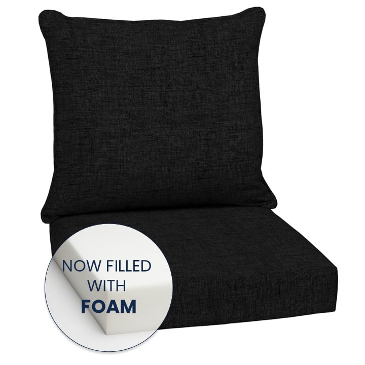ARDEN Outdoor Foam Deep Seat Cushion Set, 24 in x 24 in, Weather-Proof, Rain-Proof, Fade Resistant Patio Cushion, Bottom and Back Cushion for Chair, Sofa, and Couch Black Leala