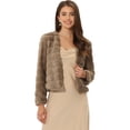 thumbnail image 1 of Abrigo mullido de piel sintétisin cuello chaquerecortacálide invierno pamujer Caqui XS, 1 of 6