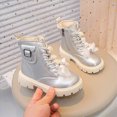 thumbnail image 4 of KPOPLK Girls Combat Boots Kids Ankle Side Zipper Booties Toddler-Big Kid Water Resistant Girls Breathable Lining Non-Slip Sole(29,Silver), 4 of 7