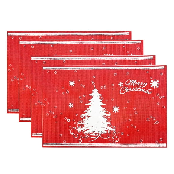 Homieway Christmas Placemats Set of 4, 12×18 Inch PVC Heat Resistant Table Mats, Red Holiday Dining Decor with White Christmas Tree Pattern, Easy to Clean Placemats for Kitchen Table Decoration