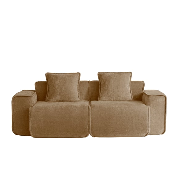 BOFANG Velvet 2-Seater Sofa, No Assembly & Compact Shipping, Modular Couch,Brown