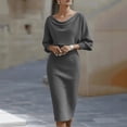 thumbnail image 3 of Hvot&aat Elegant Bodycon Dress for Women Drop Neck Batwing Slim Fit Pencil Dresses Solid Color Ribbed Office Formal Evening Gown, 3 of 3