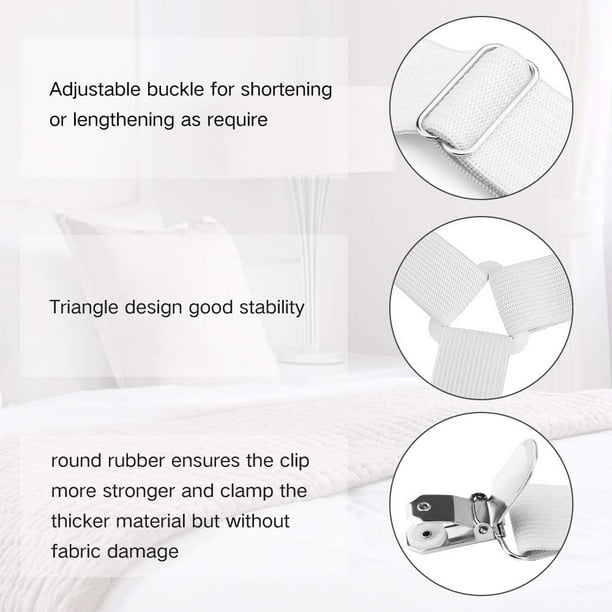 Bed Sheet Fasteners, 4 PCS Adjustable Triangle Elastic Suspenders Gripper  Holder Straps Clip for Bed Sheets,Mattress Covers, Sofa Cushion