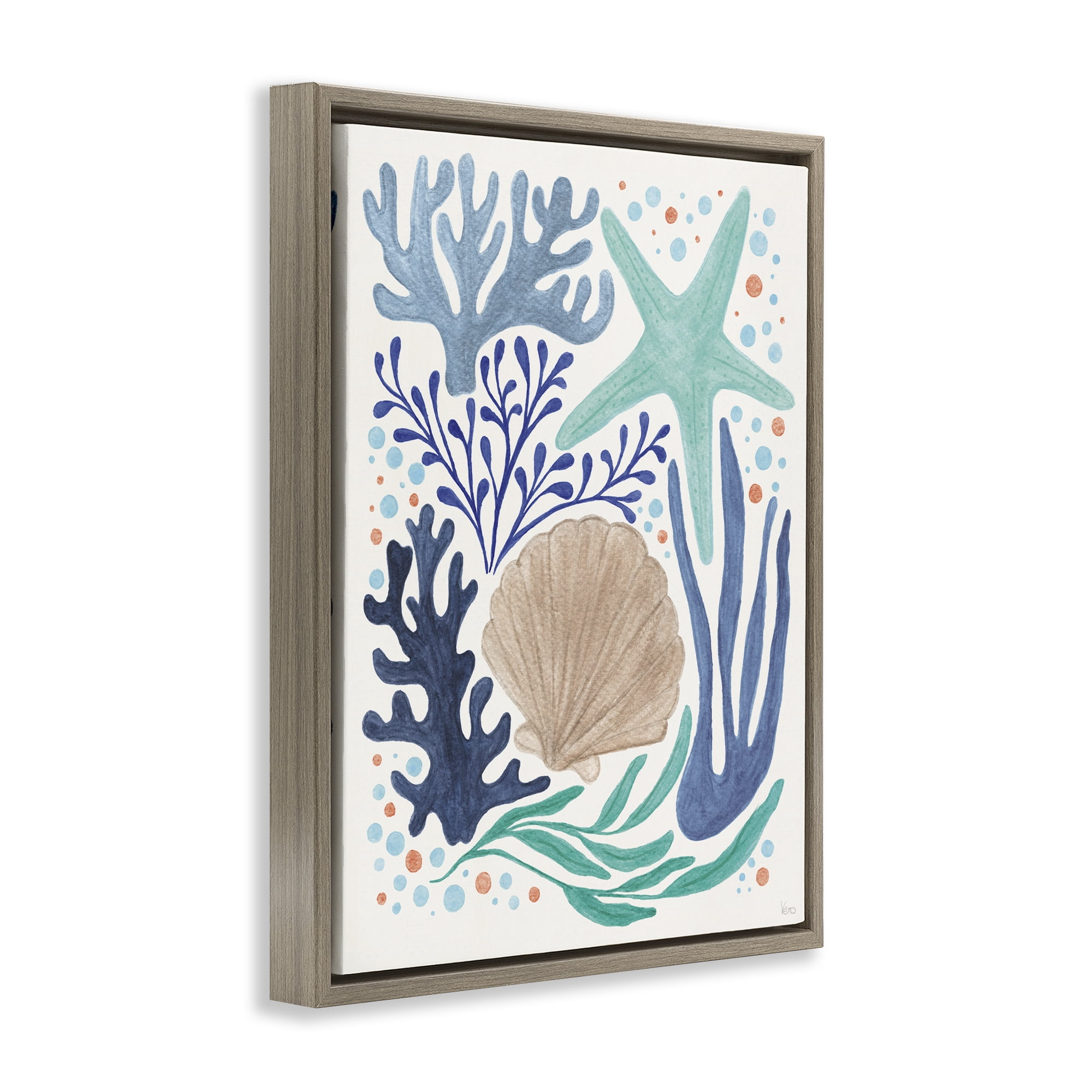 Stupell Industries Aquatic Coastal Currents Nautical & Beach Painting Brown Floater Framed Canvas Art Print Wall Art, 17 x 21