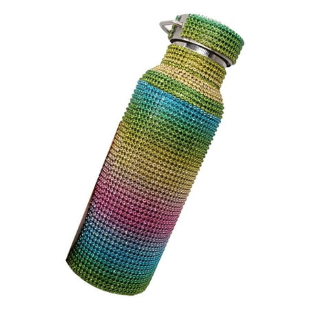 

Papaba Insulated Tumbler Water Tumbler Glitter Practical Stainless Steel Bling Fake Rhinestone Stainless Steel Thermal Bottle for Gift