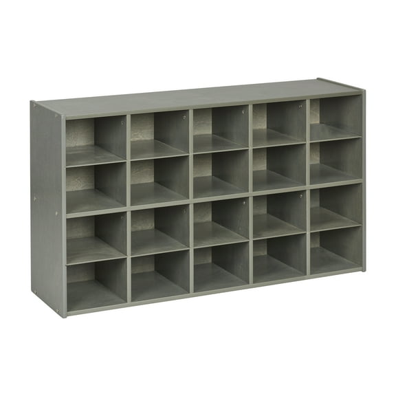ECR4Kids Streamline 20 Cubby Tray Storage Cabinet, 4x5, Classroom Furniture, Grey Wash