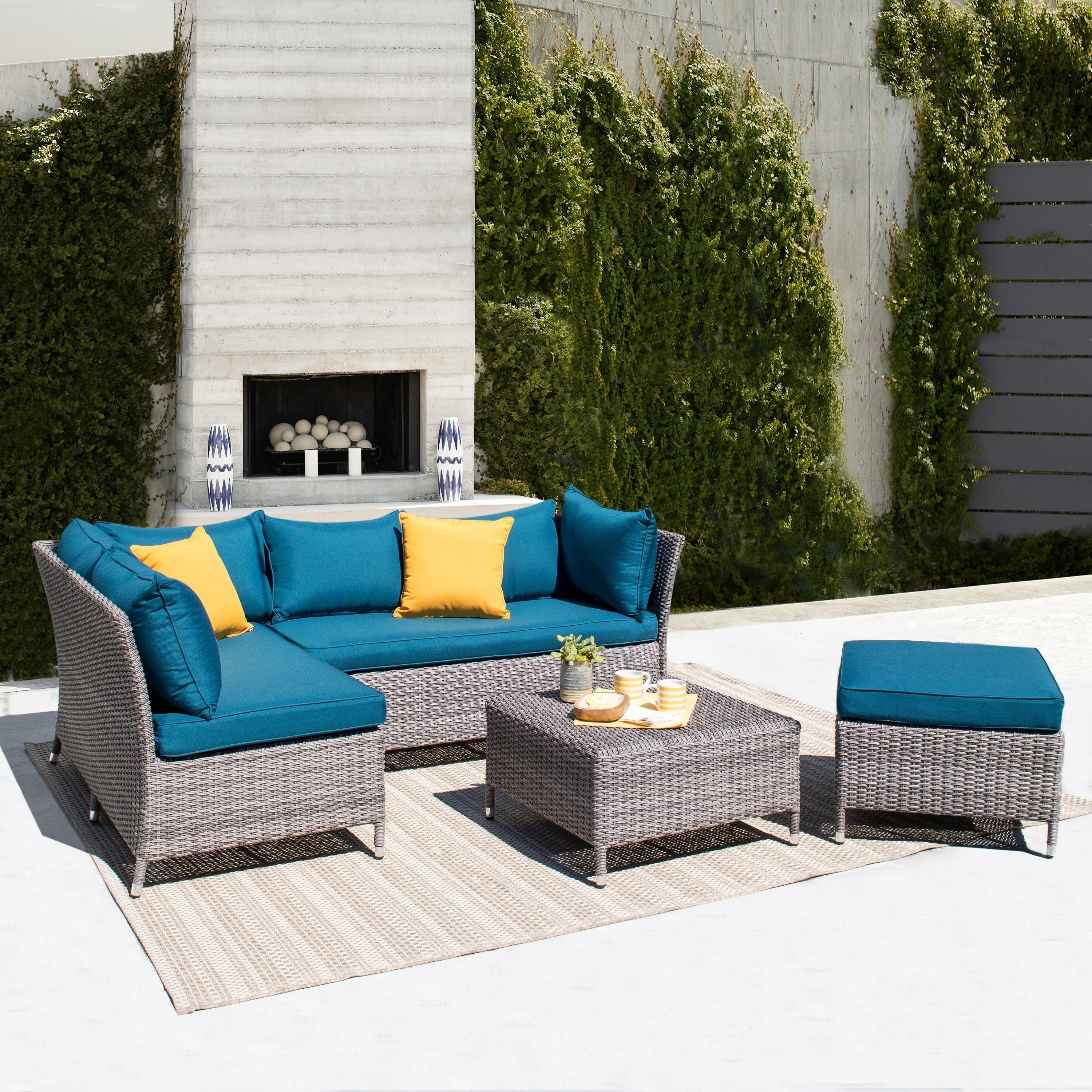 Corvus Bellanger 4 Piece Grey Wicker Aluminum Patio Sofa Set