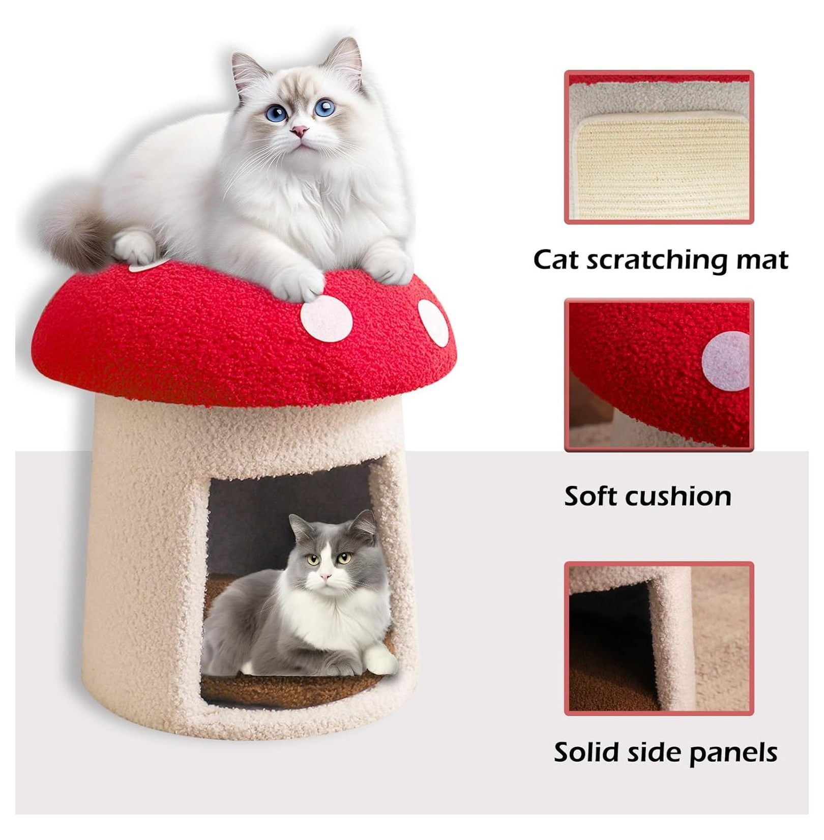 Mushroom Cat Bed for Indoor Cats, Cow Cat Cave - Soft Plush Pet House with Removable Cushion