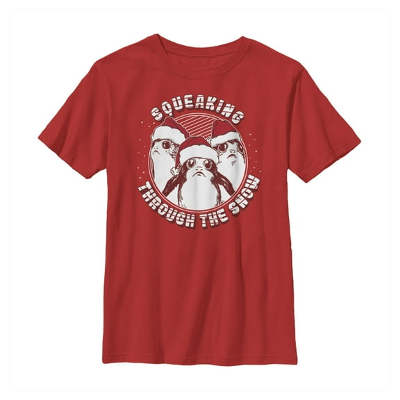 Boy's Star Wars The Last Jedi Christmas Snow Porg  Graphic Tee Red X Large