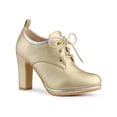 thumbnail image 1 of BLISSFUL STEP Women's Round Toe Platform Block High Heel Ankle Boots Gold (Size 7）, 1 of 6