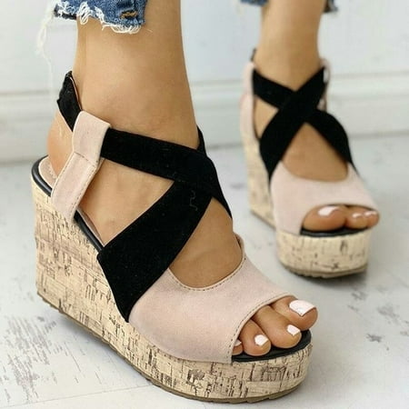 

Women Sandals Summer Casual Platform Shoes Color Blocking High Wedges Heels Elegant Laides Casual Buckle Strap Chaussure Femme