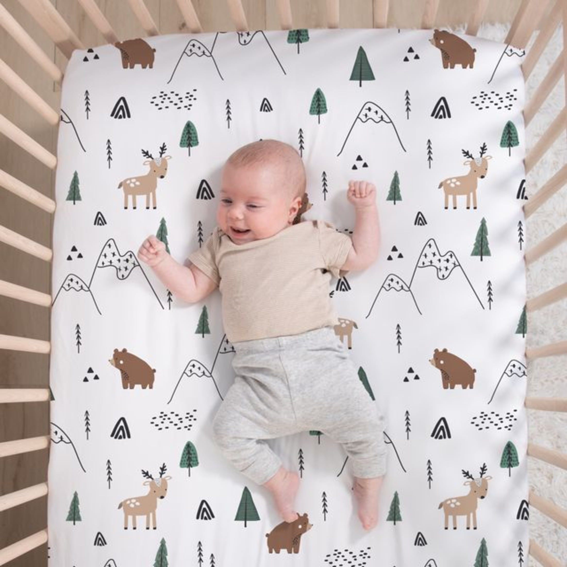 The Peanutshell Woodland Camo Crib Bedding Set for Baby Boys, 3 Piece Nursery Bed Set, Crib Comforter, Fitted Sheet, Crib Skirt