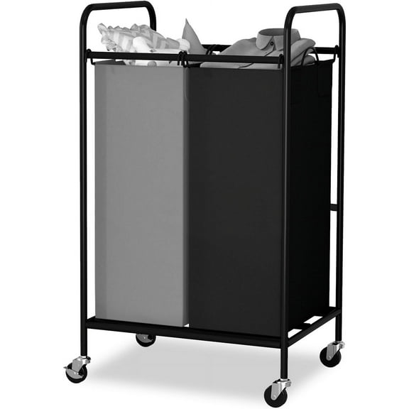 2 Section Laundry Hamper, 80L Large Rolling Laundry Sorter Cart, Laundry Basket with Lockable Wheels & Removable Bags, Laundry Room Organization for Dirty Clothes Storage