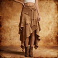 thumbnail image 2 of Womens Western Asymmetrical Fringe Skirt with Rope Tie Belt Boho Midaxi Length Ankle Length Skirt Brown XL, 2 of 6