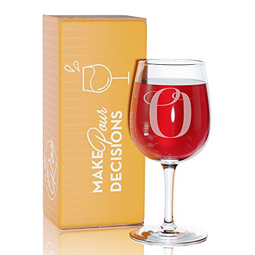 Monogrammed Gifts for Women - A-Z Personalized Wine Glasses Engraved- 12.75 Oz (O)