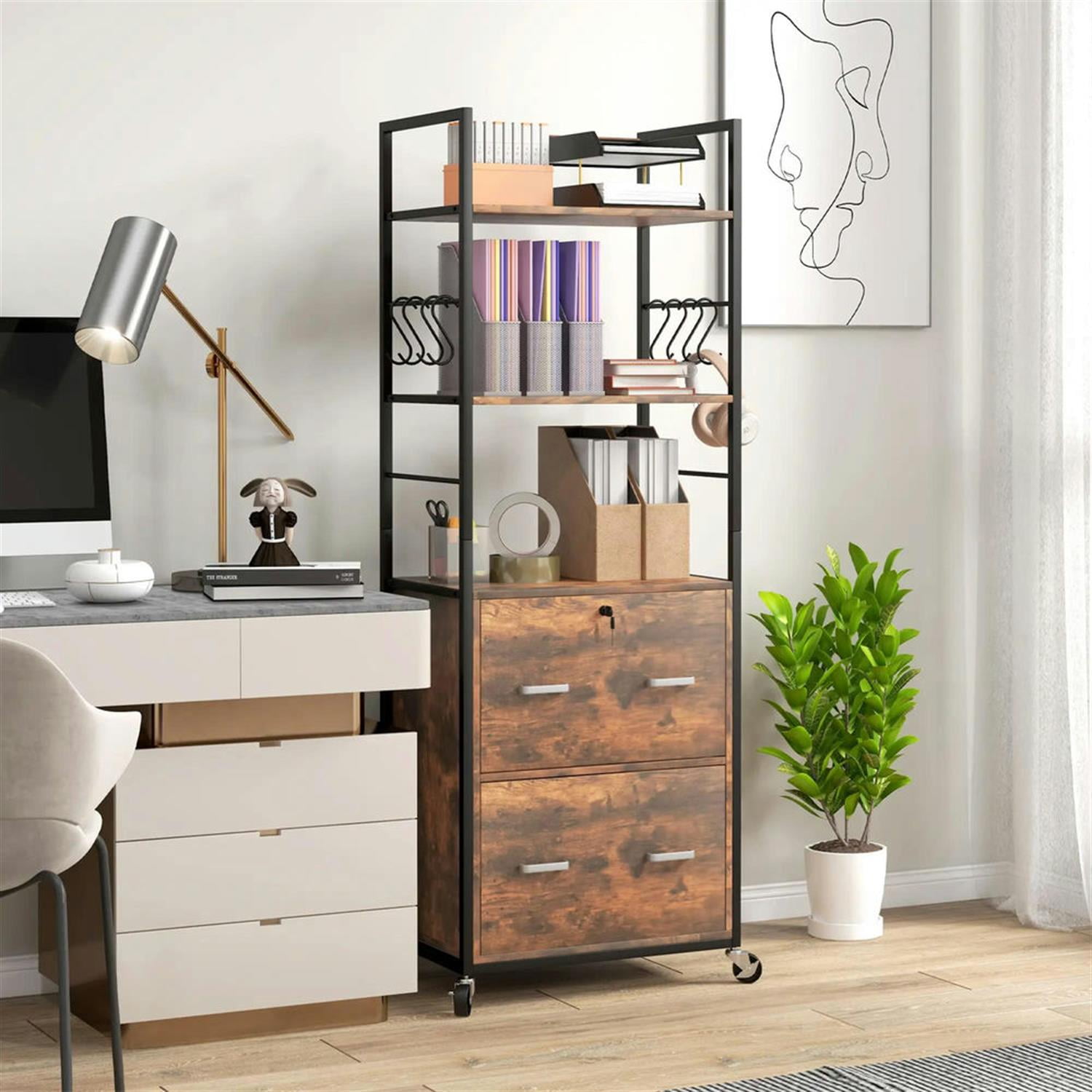Demi Bonn 2-Drawer File Cabinet, Rolling Filing Cabinet with Key Adjustable Hanging Bar for Home Office, Printer Stand, for A4, Letter-Size Documents, Brown