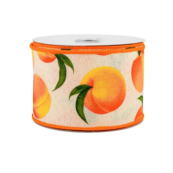 Peaches on Cream Wired Ribbon - 2 1/2" x 10 Yards, Orange Stitched Edges, Spring Decor, Summer, Wreath, Gift Basket Decoration, Birthday, Picnic, Christmas, Easter
