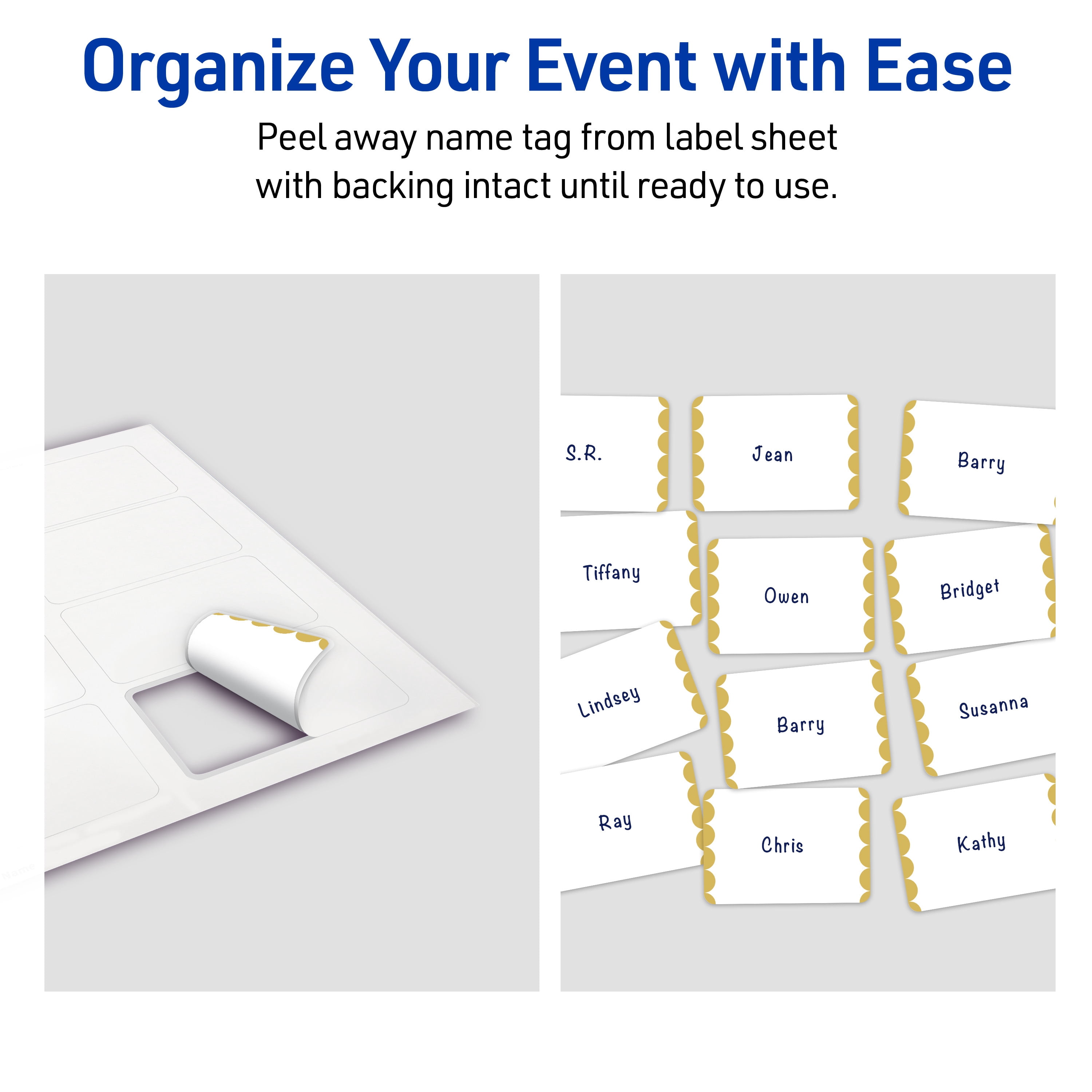 Avery Adhesive Name Tags, Matte White, Gold Dots Edge