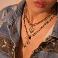 thumbnail image 4 of NICKSUN 18K Gold Plated Stainless Steel Leopard Fabric Woven Heart Pendant Necklace, Trendy Mixed Chain Retro Clavicle Jewelry for Women, 4 of 7