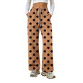 thumbnail image 3 of Wide Leg Pants for Women, Women's Polka Dot Wide Leg Pants High Waisted Drawstring Lounge Pants with Pockets Loose Fit Casual Bottoms for Daily Wear Travel Work Soft Comfy, 3 of 7