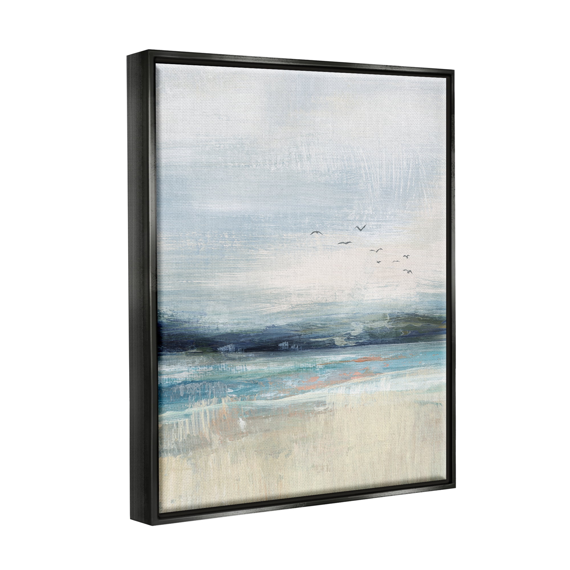 Stupell Brushed Ocean Seagulls Landscape Landscape Painting Black Floater Framed Art Print Wall Art