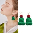 thumbnail image 2 of Christmas Knitted Hat Earrings - Cute Wool Ball Design, Plush, Hypoallergenic, Ear Hooks, Holiday Jewelry Gifts, 2 of 4